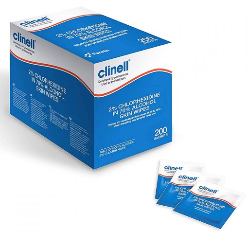 Clinell Alcoholic 2% Chlorhexidine Skin Wipes Pack 200