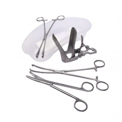 IUCD Pack with Vulsellum forceps, Rampley Sponge Holder, Uterine Scissors, Speculum & Dressings